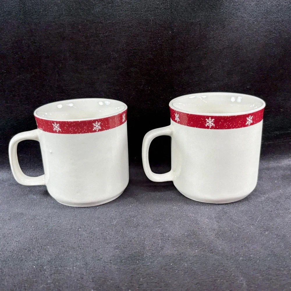 Lot of 4 Royal Seasons Stoneware Cups /‎ Mugs 2 Snowmen & Snowflake Design